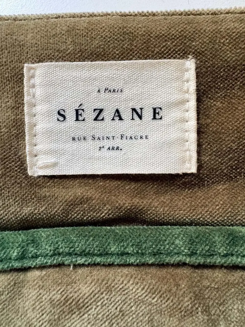 Sézane Olive Green Velvet Zippered Pouch